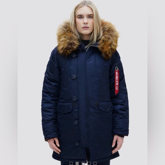 ALPHA INDUSTRIES N -3B blue army XL HOODED PARKA winter‎ coat women - Picture 1 of 12